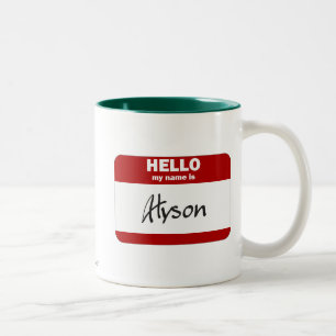 Hello My Name Is Alyson (Red) Two-Tone Coffee Mug