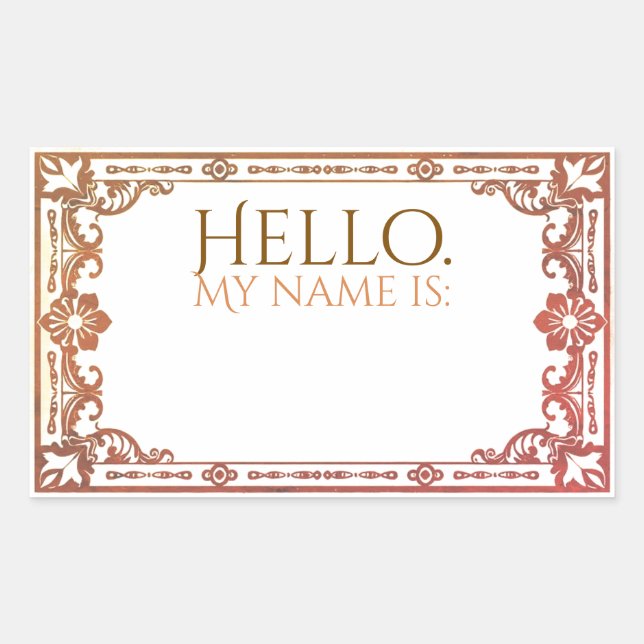 Hello, My name is: - Art Noveau Autumn Blush Rectangular Sticker (Front)
