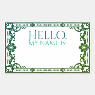 Hello, My name is: - Art Noveau Green Rectangular Sticker