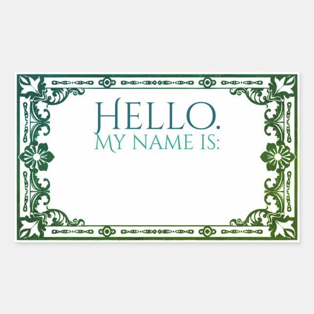 Hello, My name is: - Art Noveau Green Rectangular Sticker (Front)