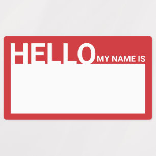 "Hello My Name Is" Blank Modern Red