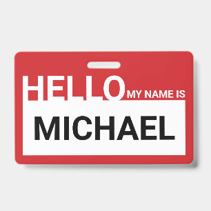 "Hello My Name Is" Blank Modern Red ID Badge