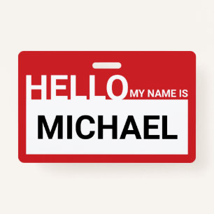 "Hello My Name Is" Blank Modern Red ID Badge