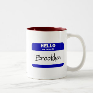 Hello My Name Is Brooklyn (Blue) Two-Tone Coffee Mug