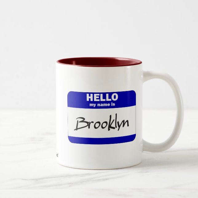 Hello My Name Is Brooklyn (Blue) Two-Tone Coffee Mug (Right)