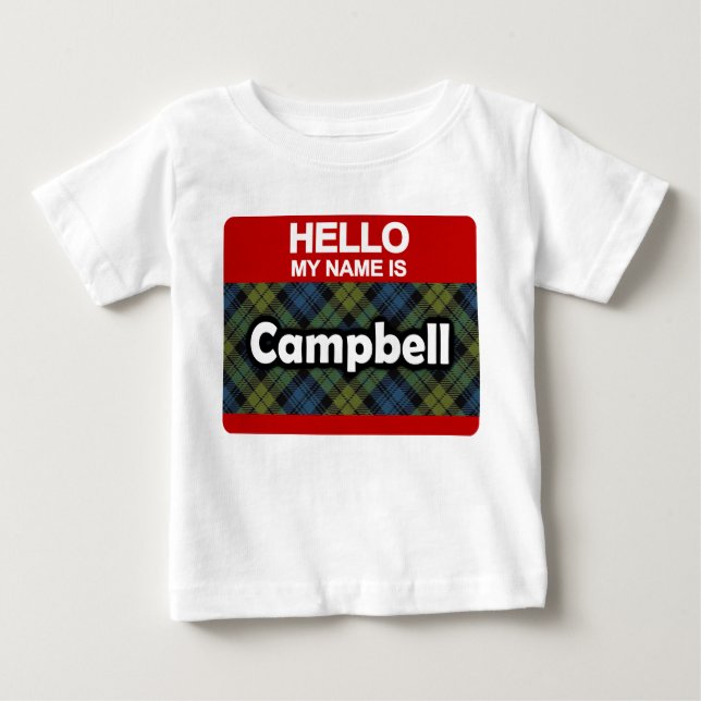 Hello My Name is Campbell Scottish Tartan Baby T-Shirt (Front)