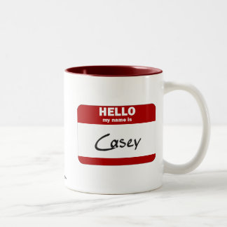 Hello My Name Is Casey (Red) Two-Tone Coffee Mug