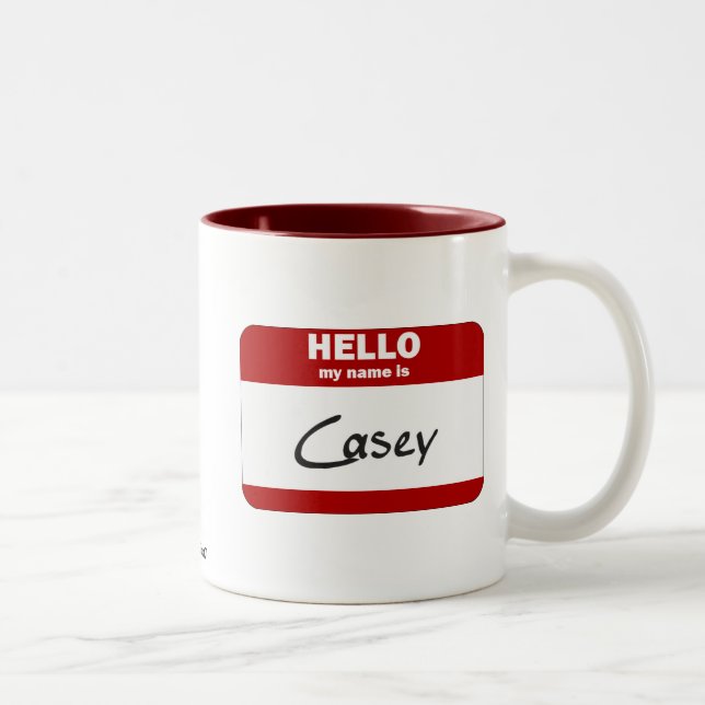 Hello My Name Is Casey (Red) Two-Tone Coffee Mug (Right)