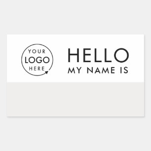 Hello My Name Is Custom Logo Modern Minimalist Rectangular Sticker