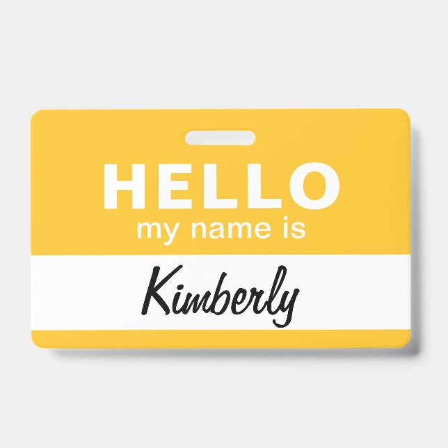 Hello My Name Is - Custom Script Employee Name ID Badge (Front)