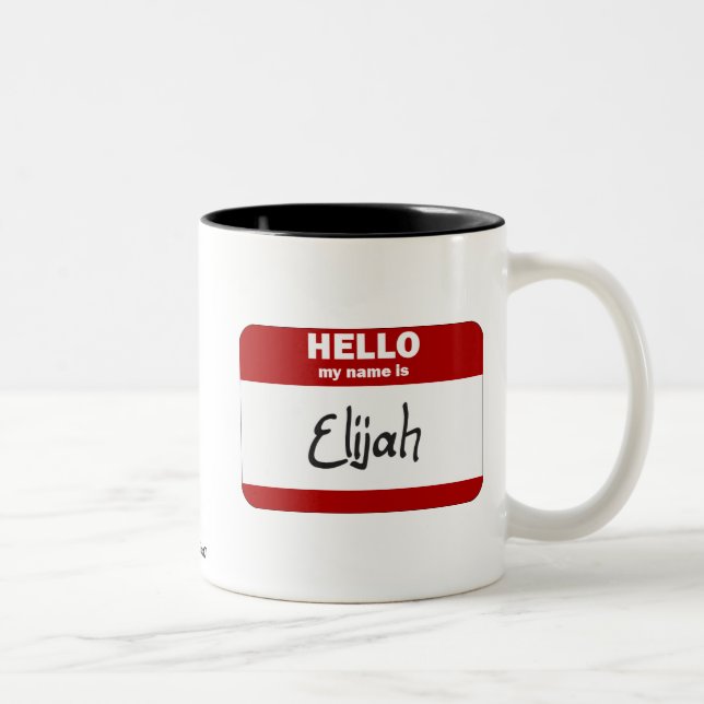 Hello My Name Is Elijah (Red) Two-Tone Coffee Mug (Right)