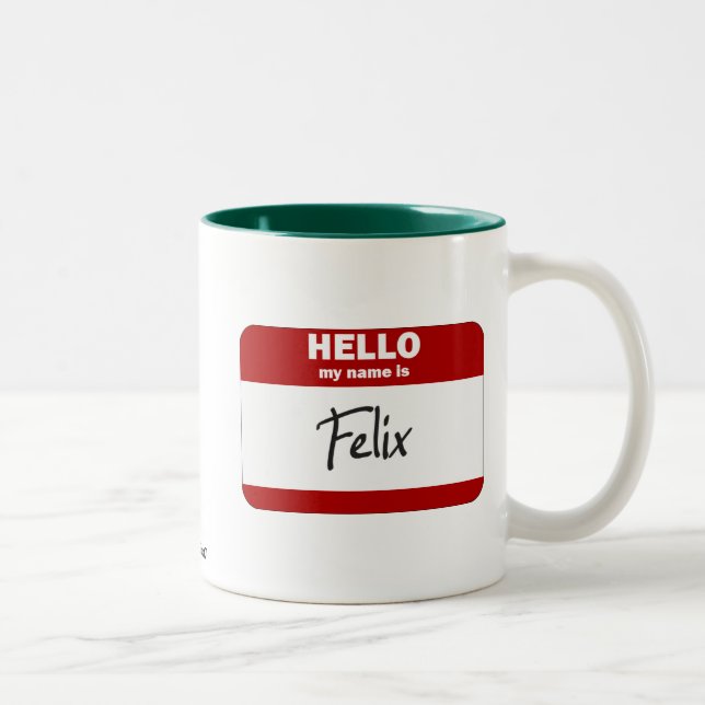 Hello My Name Is Felix (Red) Two-Tone Coffee Mug (Right)