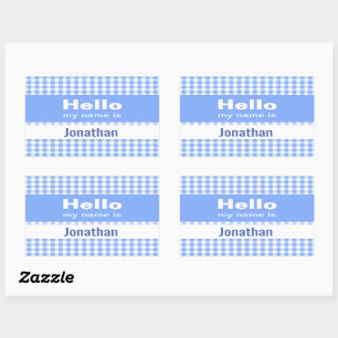 Hello My Name Is - gingham blue and white  Rectangular Sticker