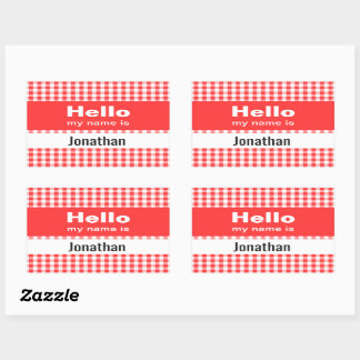 Hello My Name Is - gingham red and white  Rectangular Sticker