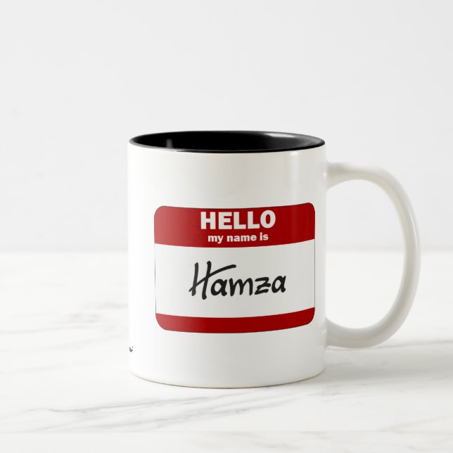 Hello My Name Is Hamza (Red) Two-Tone Coffee Mug (Right)