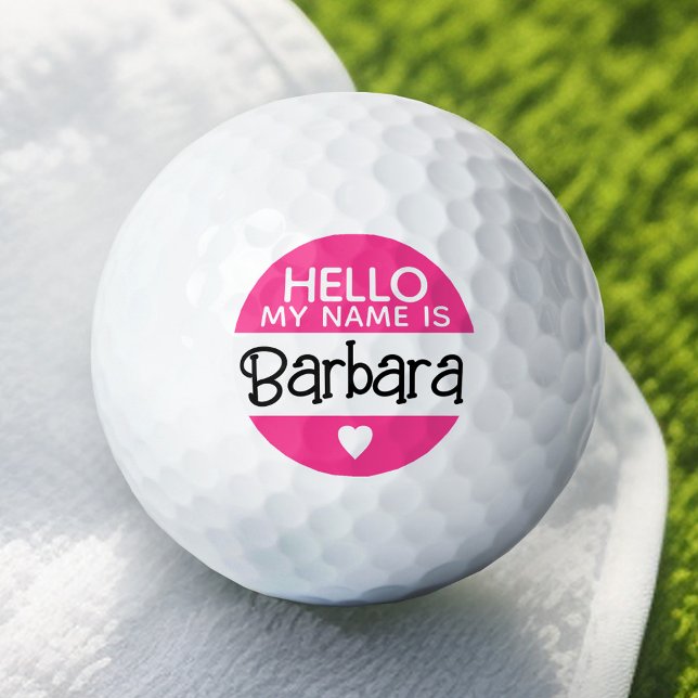 Hello my name is - Hot Pink - Custom Cute Name Golf Balls (Add Your Name to this Personalized Golf Ball)