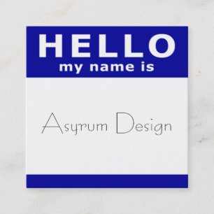 hello my name is in blue square business card