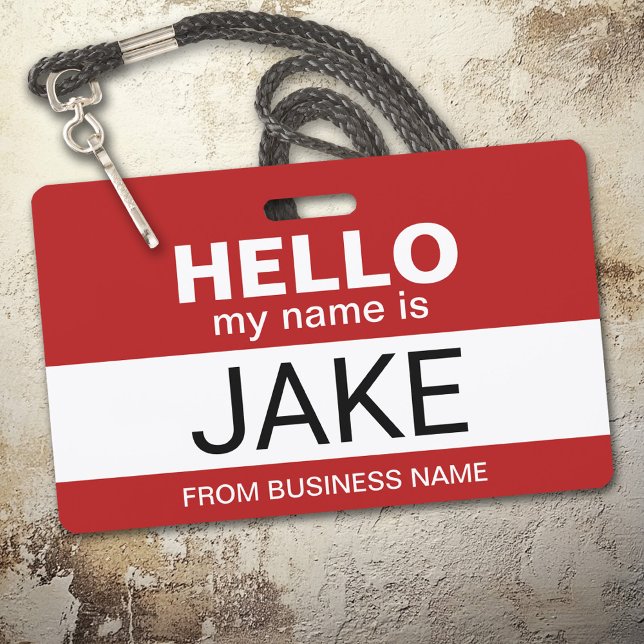 Hello My Name is Jake - funny halloween costume ID Badge (Hello Name Badge with Custom Name)