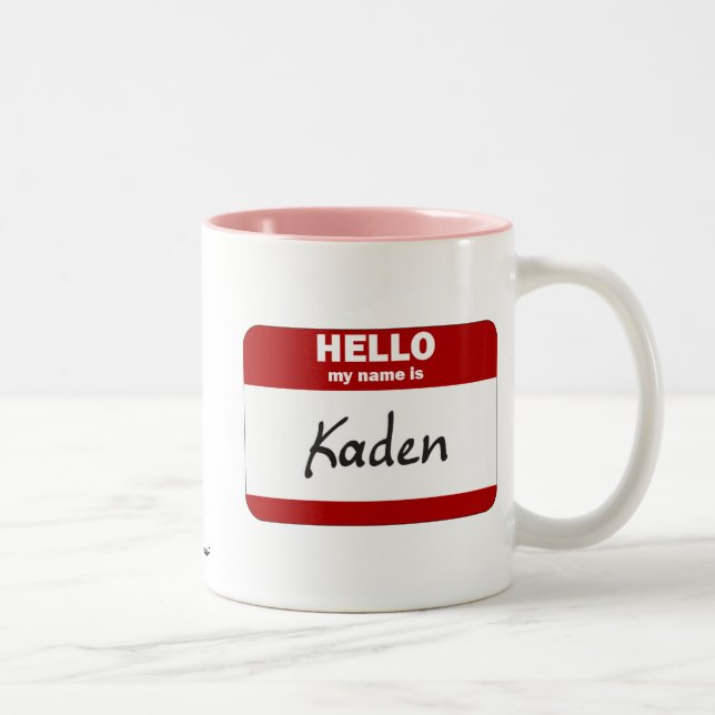 Hello My Name Is Kaden (Red) Two-Tone Coffee Mug (Right)