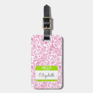 Hello My NAME Is NameTag Pink Travel Fun Luggage Tag