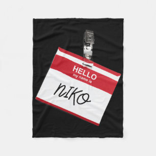 Hello My Name Is Niko Funny Halloween Name Tag Cus Fleece Blanket