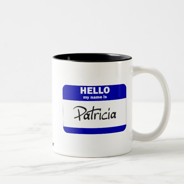 Hello My Name Is Patricia (Blue) Two-Tone Coffee Mug (Right)