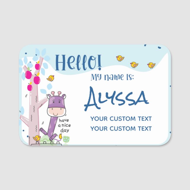 Hello, My Name Is … Personalised Name Giraffe Tag (Front)