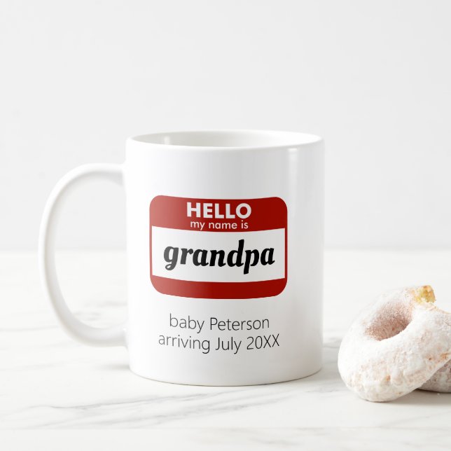 "Hello My Name Is" Personalised Pregnancy Reveal Coffee Mug (With Donut)