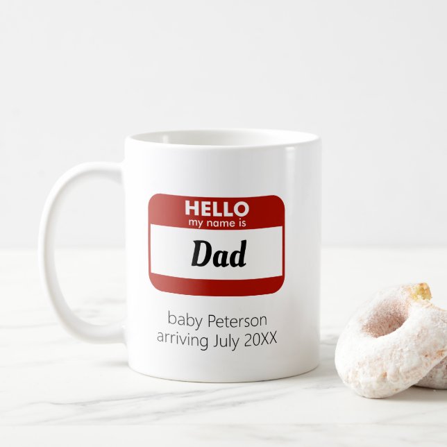 "Hello My Name Is" Personalised Pregnancy Reveal Coffee Mug (With Donut)