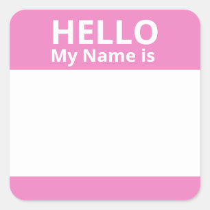 Hello My Name is Pink and White Name Tag Stickers