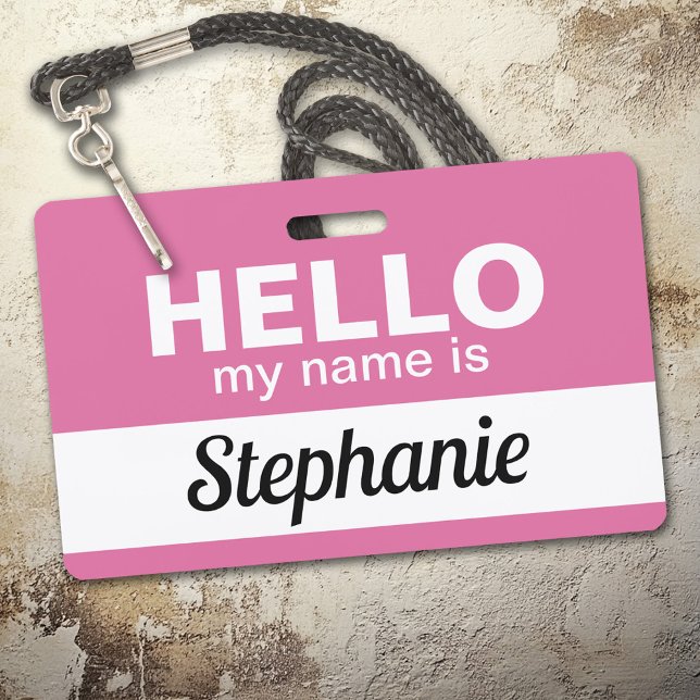 Hello my name is - Pink - Custom Employee Name ID Badge (Hello Name Badge with Custom Name)