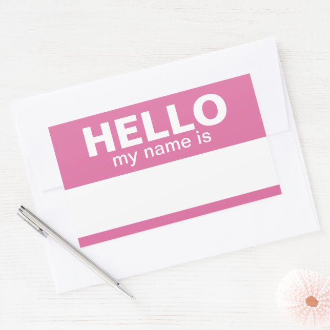 Hello my name is - Pink - Custom Employee Name Rectangular Sticker (Envelope)
