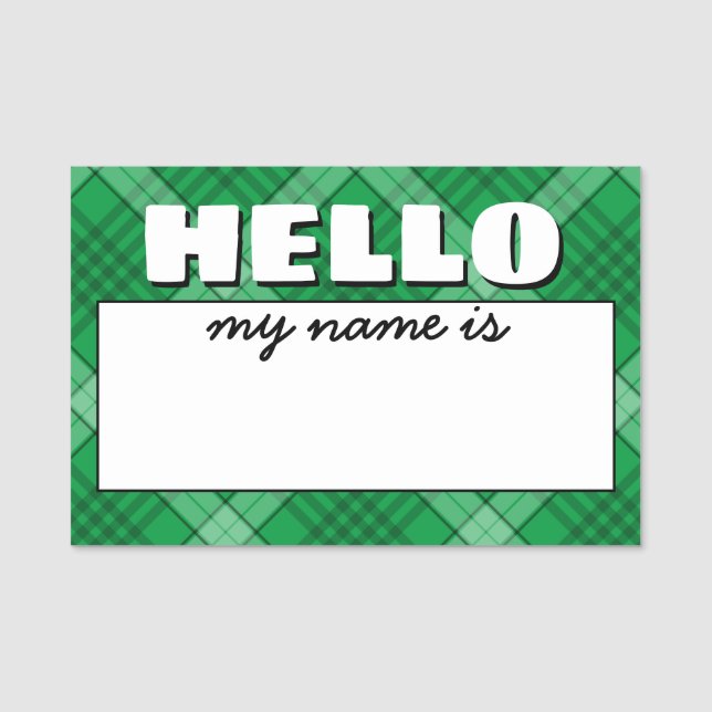 "Hello My Name Is..." Plaid Name Tag (Front)