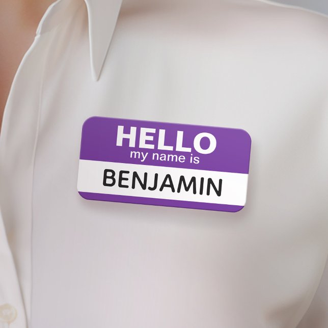 Hello my name is - Purple - Custom Employee Tag (Custom Employee Name Tag Badge with Photo)