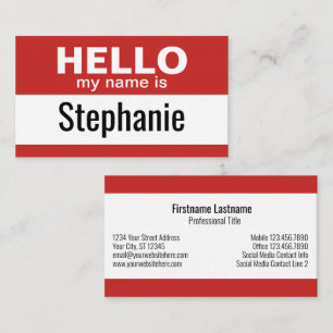 Hello my name is - red - Business Contact Info Card