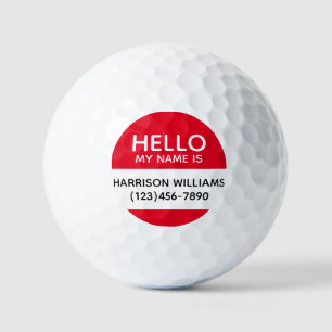 Hello my name is red custom name contact info golf balls