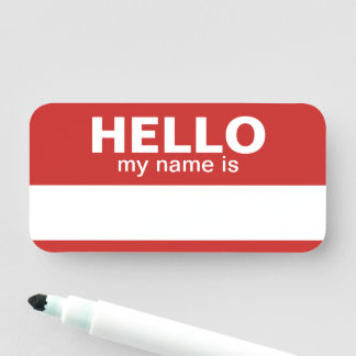 Hello my name is - red - Employee Dry Erase Tag
