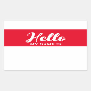 Hello My Name Is Red Modern Minimalist Script  Rectangular Sticker