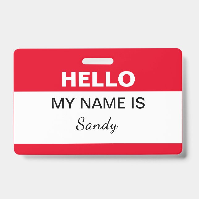 Hello My Name is Red White Office Staff Volunteer ID Badge (Front)