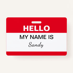 Hello My Name is Red White Office Staff Volunteer ID Badge