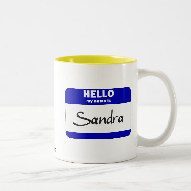 Hello My Name Is Sandra (Blue) Two-Tone Coffee Mug (Right)