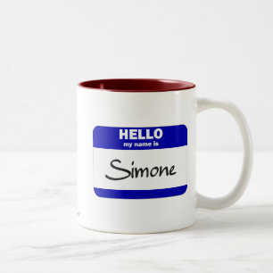 Hello My Name Is Simone (Blue) Two-Tone Coffee Mug