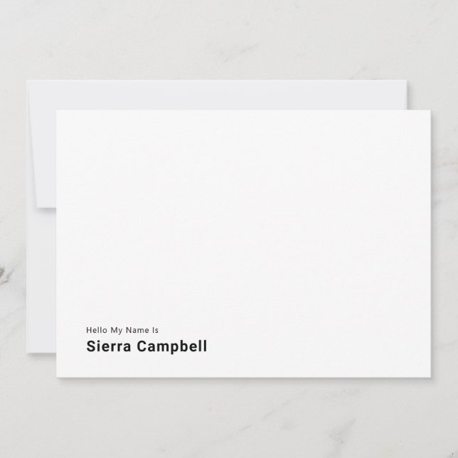 Hello My Name Is | Simple Personalise  Card (Front)