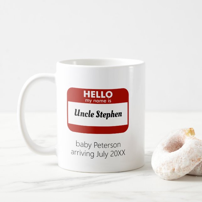 "Hello My Name Is" Uncle Pregnancy Reveal Coffee Mug (With Donut)