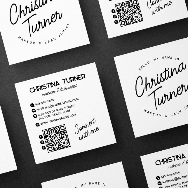 Hello My Name Is White Black Square Business Card (Creator Uploaded)