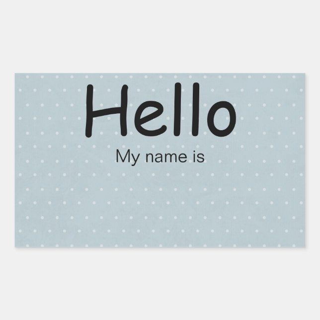 Hello, My Name Is White Polka Dots on Pale Blue Rectangular Sticker (Front)