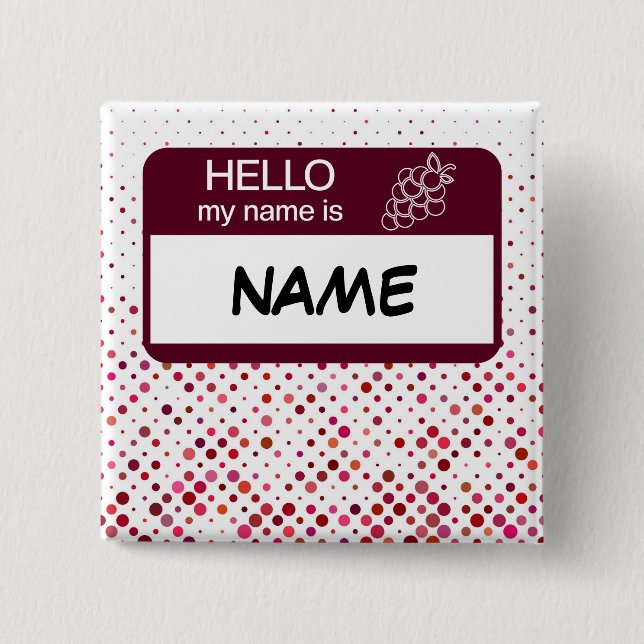 Hello Name Badge Wine Polka Dots Customised (Front)