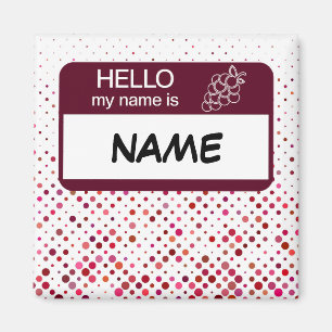 Hello Name Badge Wine Polka Dots Customised Magnet