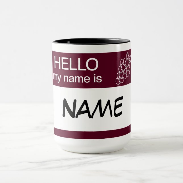 Hello Name Badge Wine Tasting Customise Mug (Center)