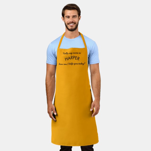 "Hello" Name Business Company Staff | Retro Gold Apron (Worn)